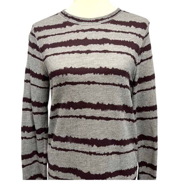 A.L.C. Conlo Gray & Brown Cotton Blend Striped Pullover Sweater Women’s Large - Picture 3 of 13